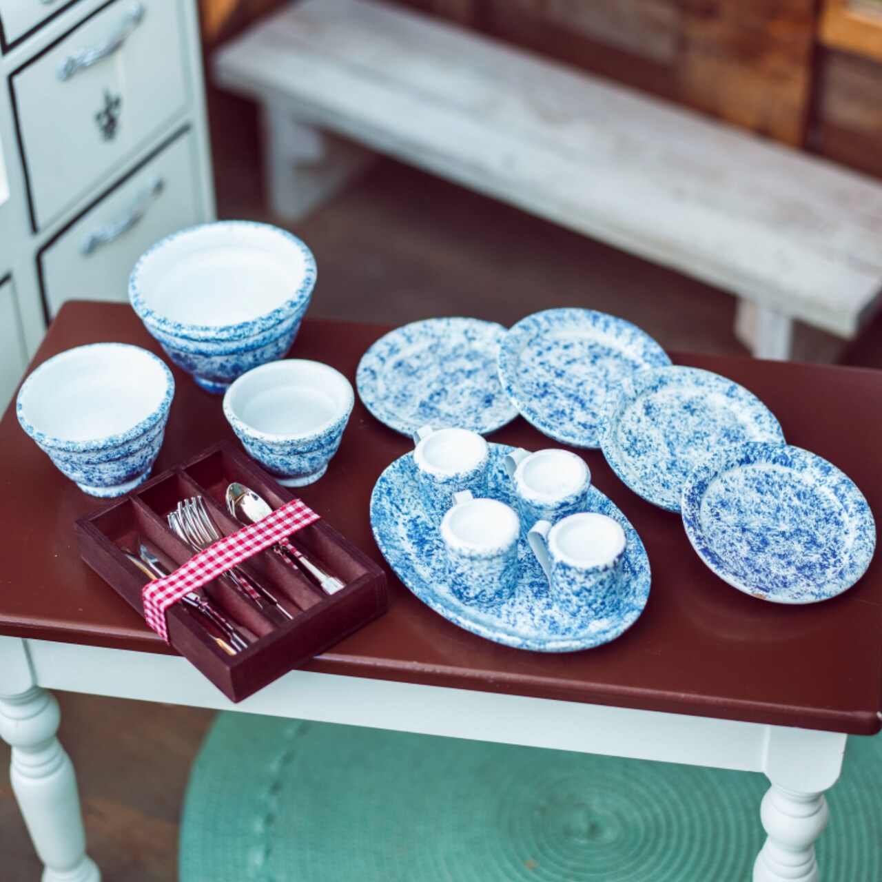 The Queen's Treasures 18 In Doll 25 Piece Silverware, Dishes, Serving Set